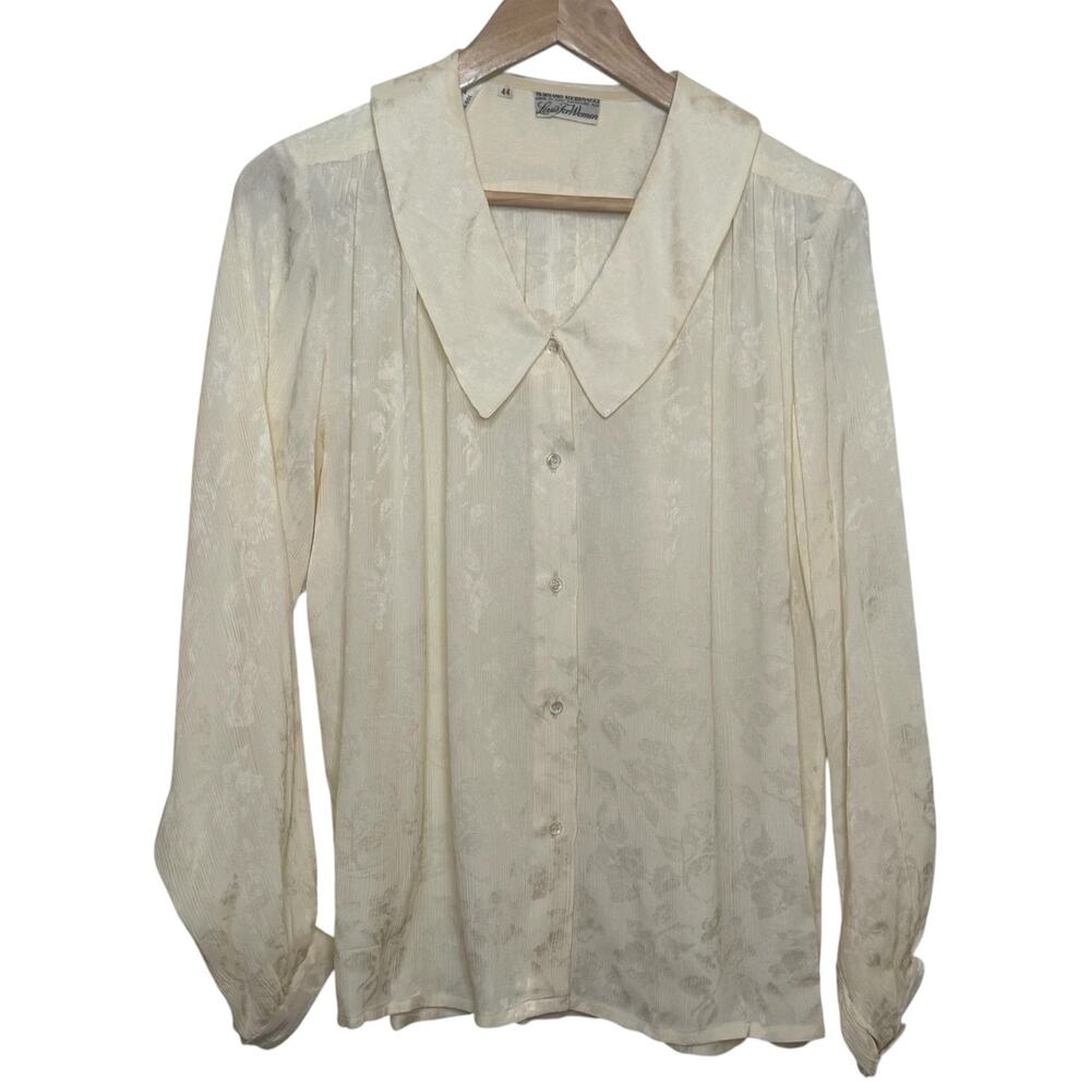 Vintage 100% Silk Made in Italy Floral Large Collar Blouse Mariano Rubinacci